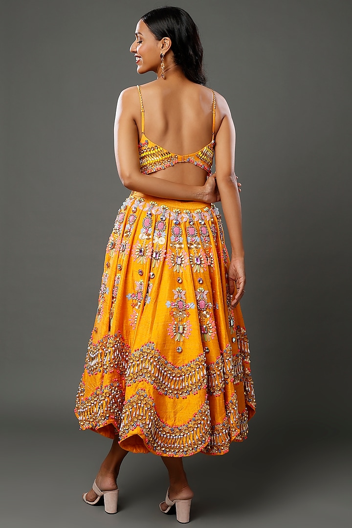 Yellow Embroidered Half-Bridal Lehenga Set by Papa don't preach by Shubhika at Pernia's Pop Up Shop