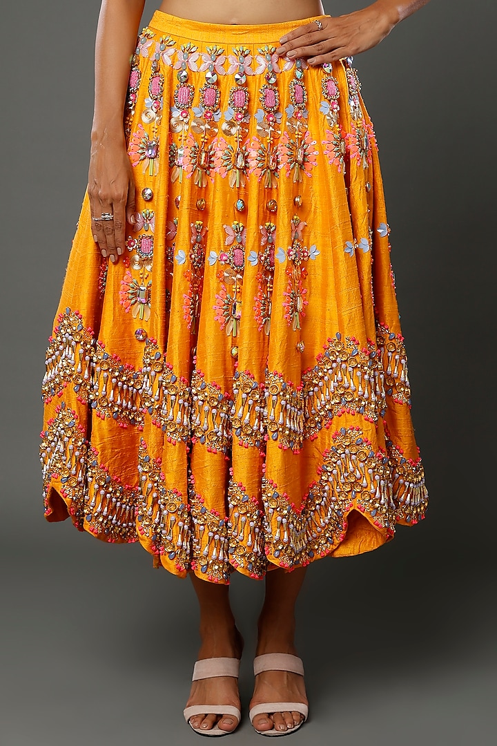 Yellow Embroidered Half-Bridal Lehenga Set by Papa don't preach by Shubhika at Pernia's Pop Up Shop