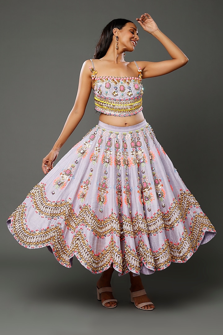 Mauve Embroidered Lehenga Set by Papa don't preach by Shubhika