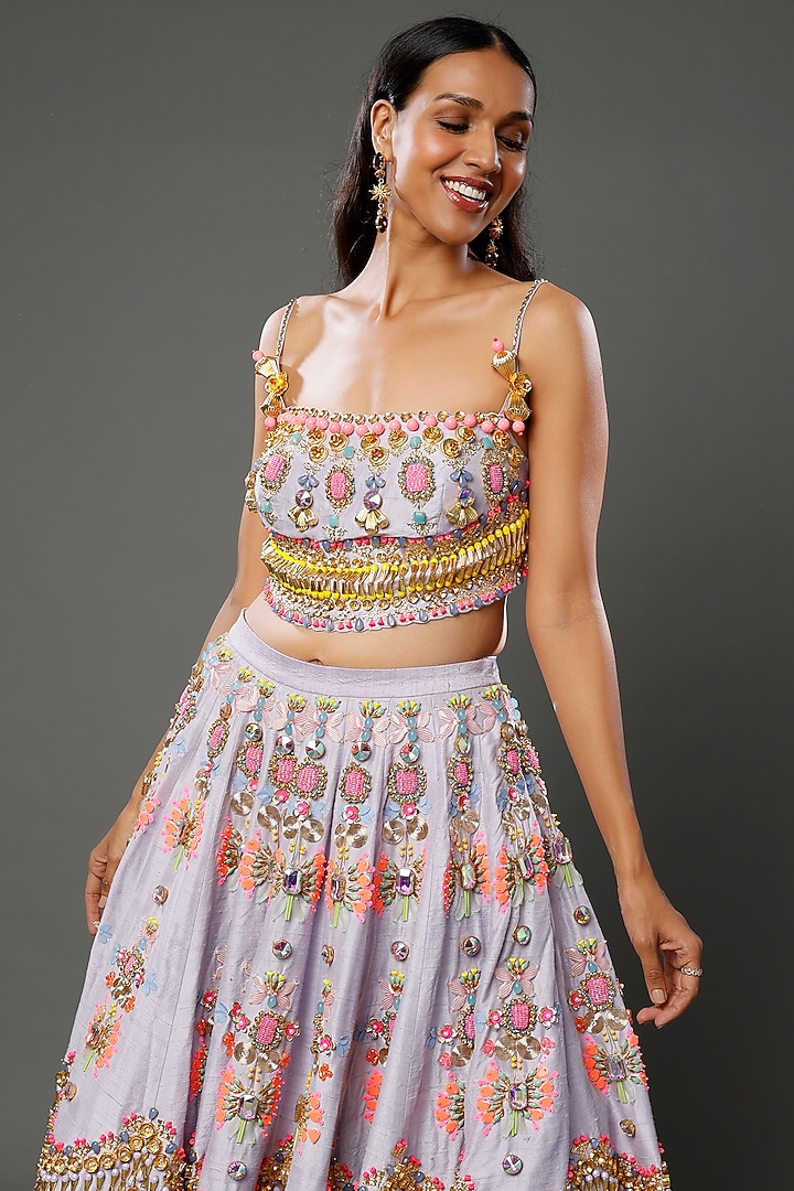 Mauve Embroidered Bridal Lehenga Set by Papa don't preach by Shubhika at Pernia's Pop Up Shop