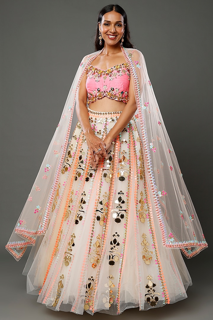 White Embroidered Lehenga Set by Papa don't preach by Shubhika