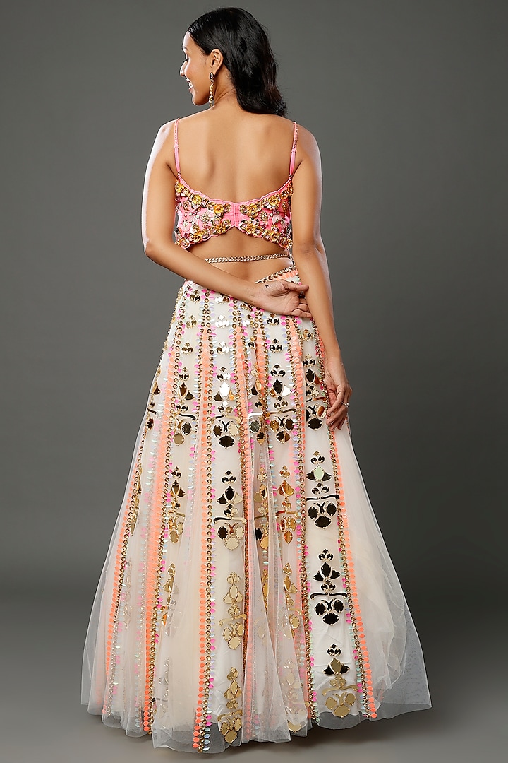 White Embroidered Bridal Lehenga Set by Papa don't preach by Shubhika at Pernia's Pop Up Shop