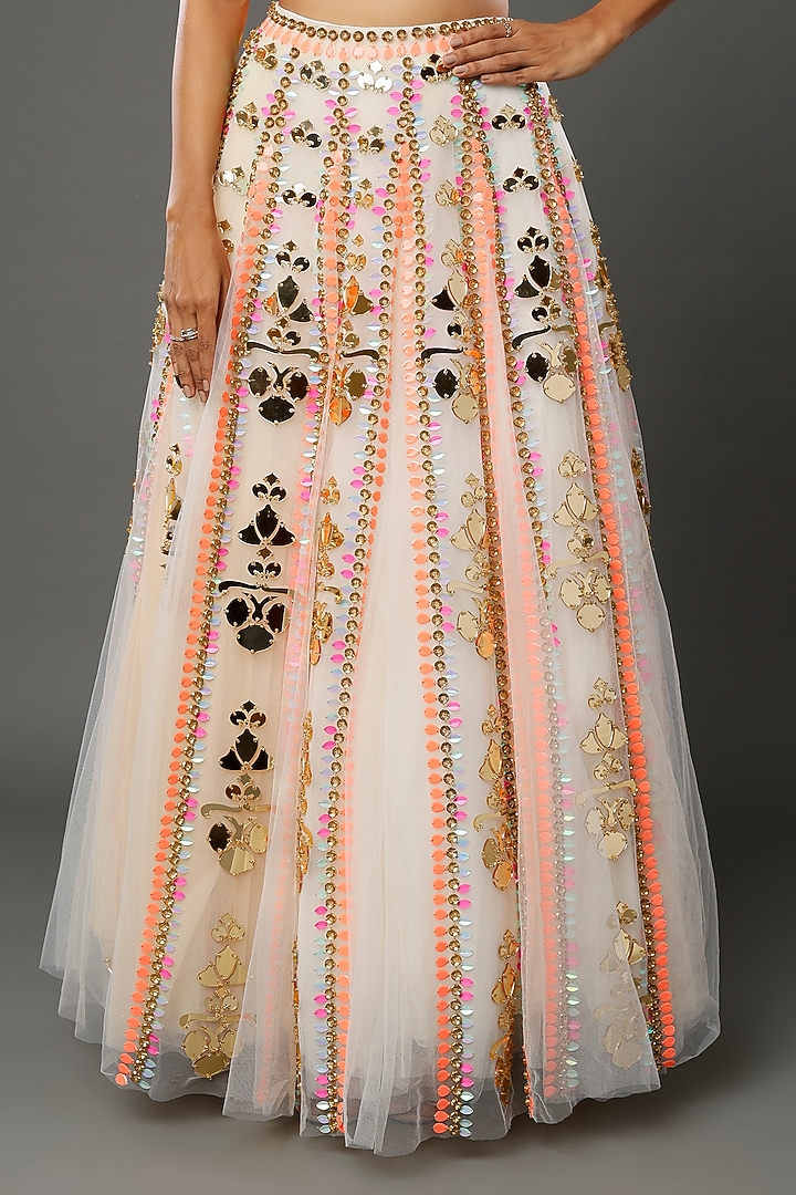White Embroidered Bridal Lehenga Set by Papa don't preach by Shubhika at Pernia's Pop Up Shop