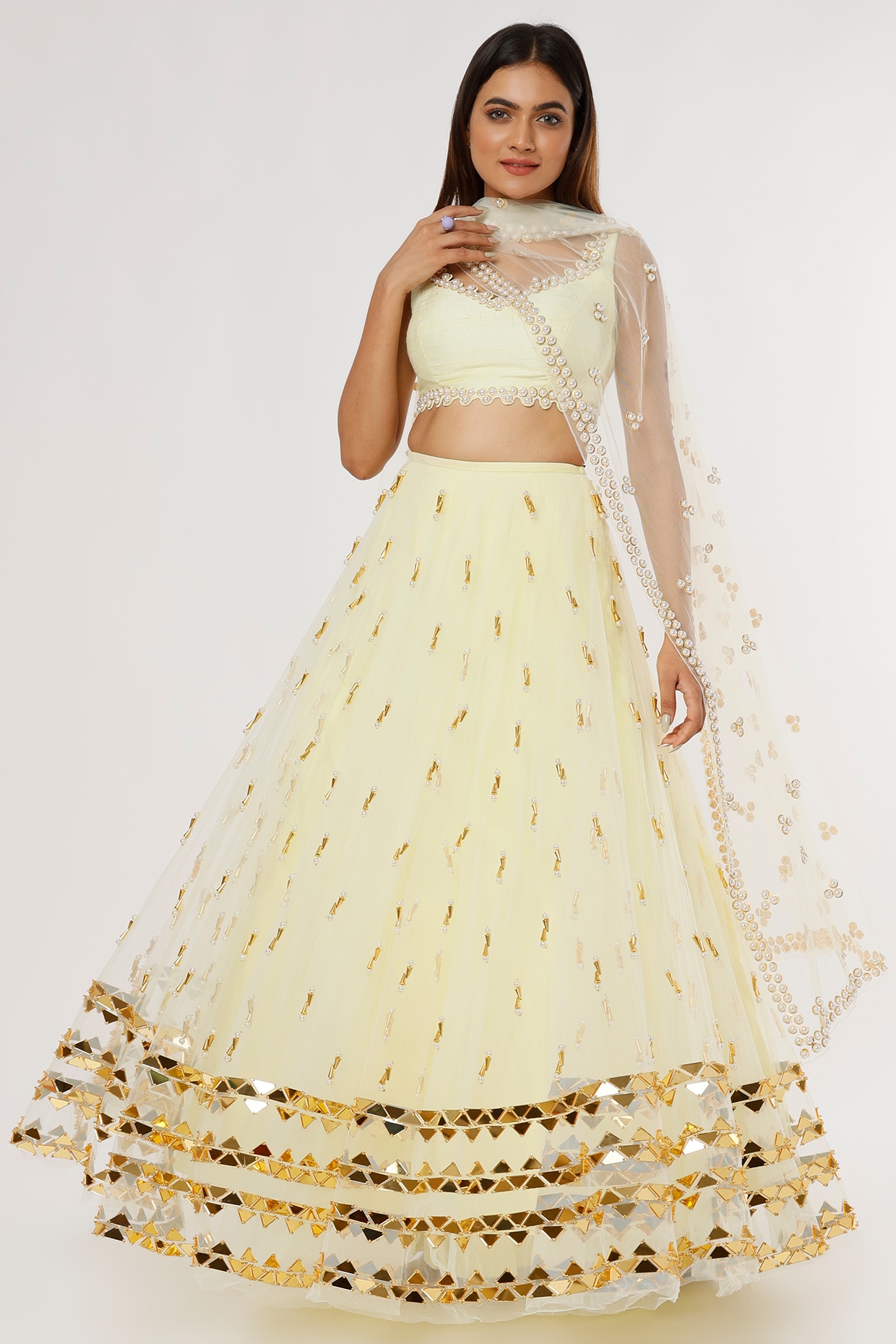 Butter Yellow Embroidered Lehenga Set Design by Papa Don't Preach