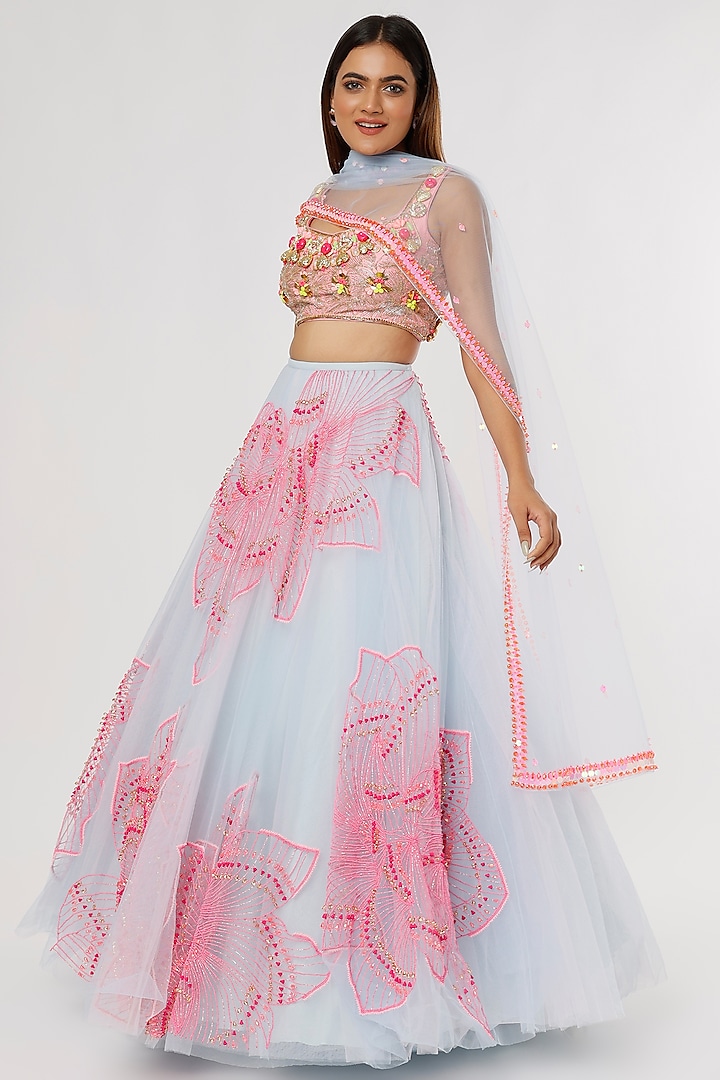 Ice Blue Tulle Bridal Lehenga Set By Papa Don't Preach By Shubhika At 