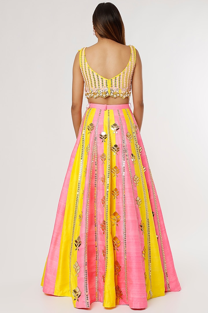 Yellow & Pink Embroidered Bridal Lehenga Set by Papa Don't Preach by Shubhika at Pernia's Pop Up Shop