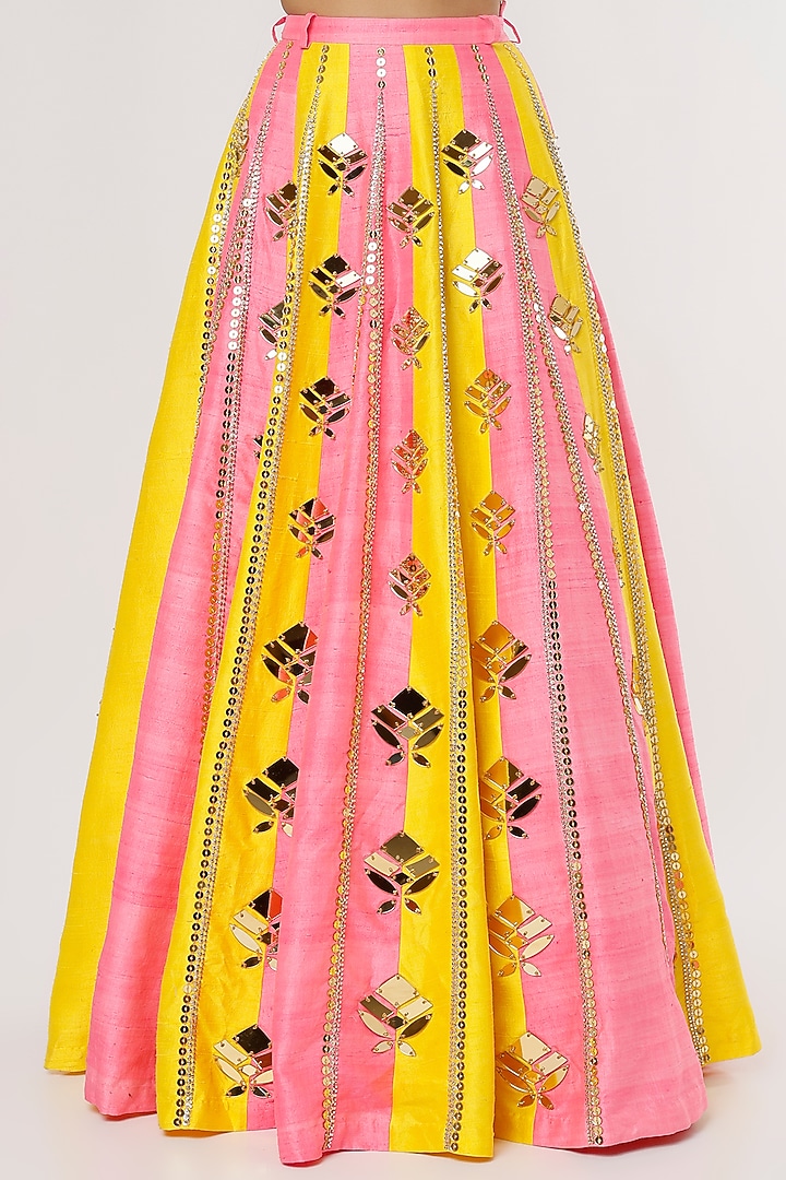 Yellow & Pink Embroidered Bridal Lehenga Set by Papa Don't Preach by Shubhika at Pernia's Pop Up Shop