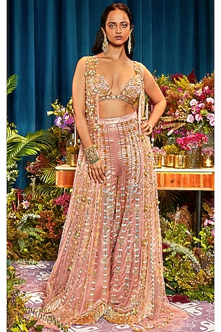 Baby Pink Foil Sharara Set by Papa Don't Preach by Shubhika