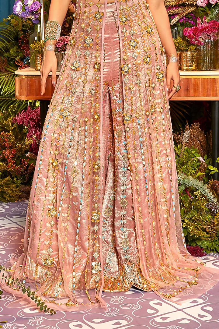 Baby Pink Foil Bridal Sharara Set by Papa Don't Preach by Shubhika at Pernia's Pop Up Shop