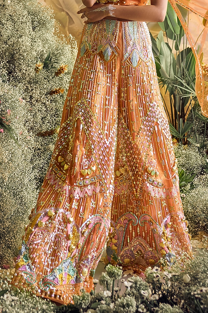 Brick Brown Tissue Sequins Embroidered Jumpsuit With Dupatta by Papa Don't Preach by Shubhika at Pernia's Pop Up Shop