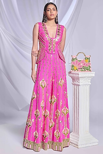 Purple Matka Silk Patchwork Flared Pant Set by Papa Don't Preach by Shubhika at Pernia's Pop Up Shop