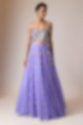 Royal Blue Soft Tulle Mirror Hand Embroidered Bridal Gown by Papa Don't Preach by Shubhika at Pernia's Pop Up Shop