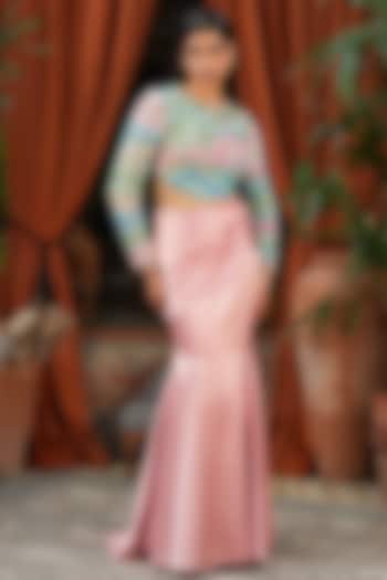 Pink Satin Pleated Mermaid Skirt Set by Papa Don't Preach by Shubhika at Pernia's Pop Up Shop