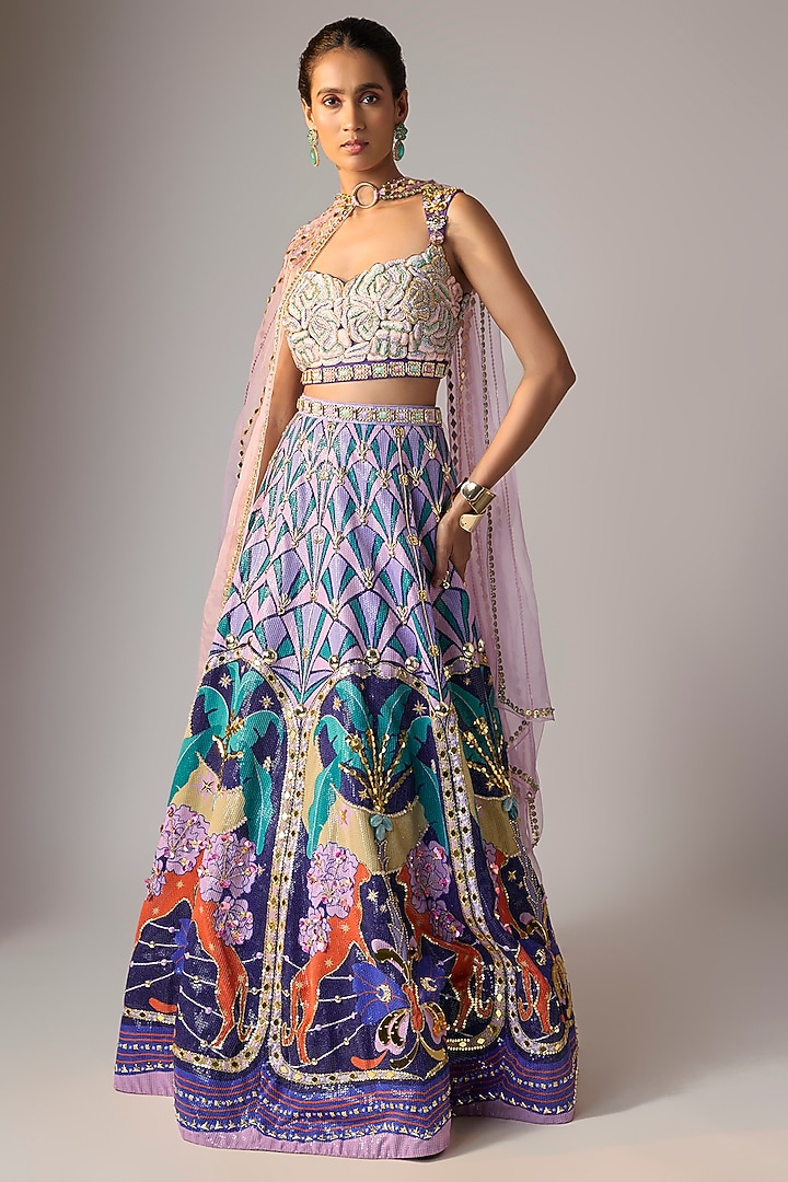 Multi-Colored Sequins Printed & Embellished Bridal Lehenga Set by Papa Don't Preach by Shubhika at Pernia's Pop Up Shop