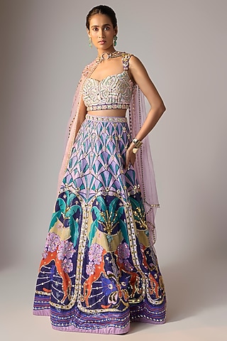 Multi-Colored Sequins Printed & Embellished Lehenga Set by Papa Don't Preach by Shubhika