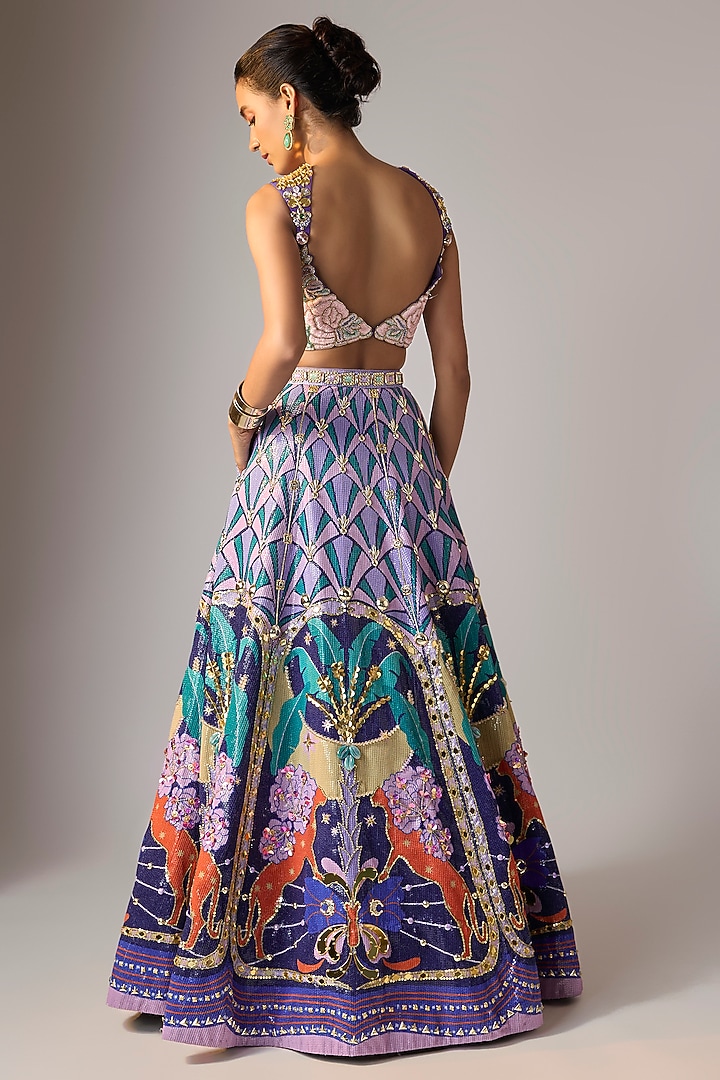 Multi-Colored Sequins Printed & Embellished Bridal Lehenga Set by Papa Don't Preach by Shubhika at Pernia's Pop Up Shop
