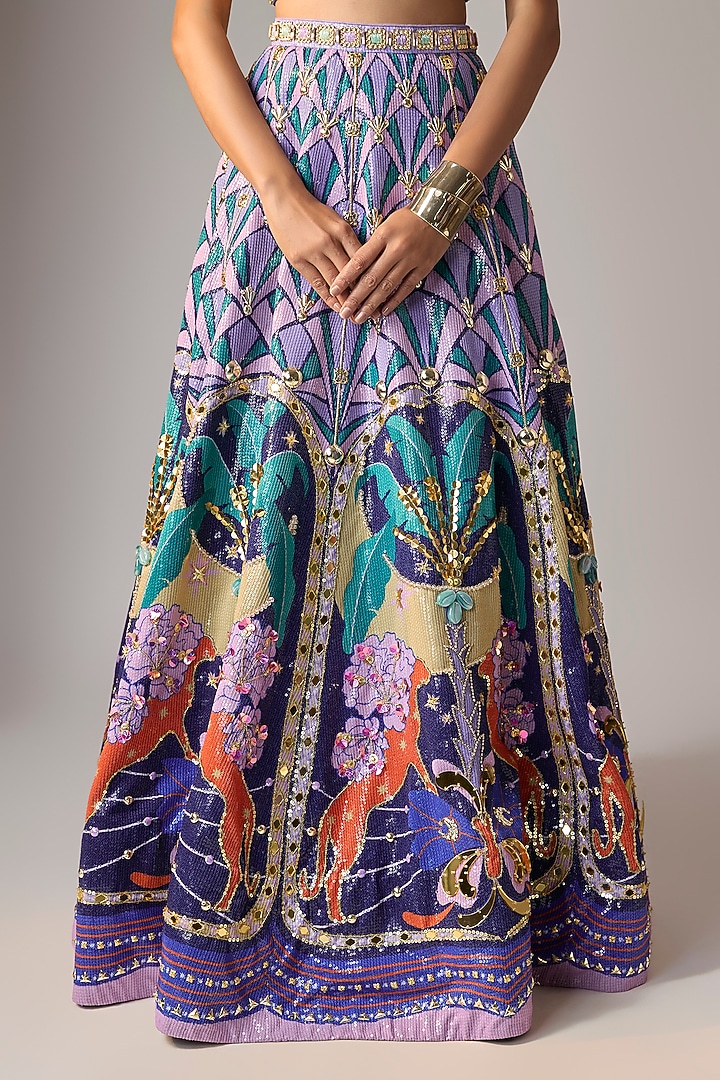 Multi-Colored Sequins Printed & Embellished Bridal Lehenga Set by Papa Don't Preach by Shubhika at Pernia's Pop Up Shop