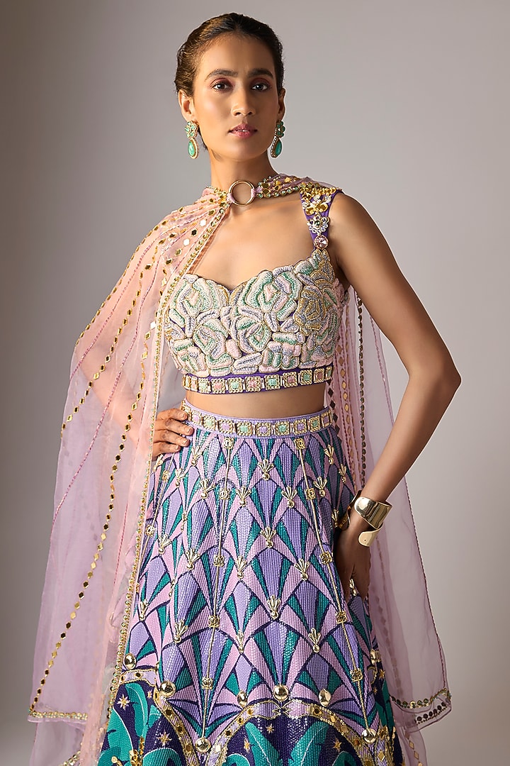 Multi-Colored Sequins Printed & Embellished Bridal Lehenga Set by Papa Don't Preach by Shubhika at Pernia's Pop Up Shop