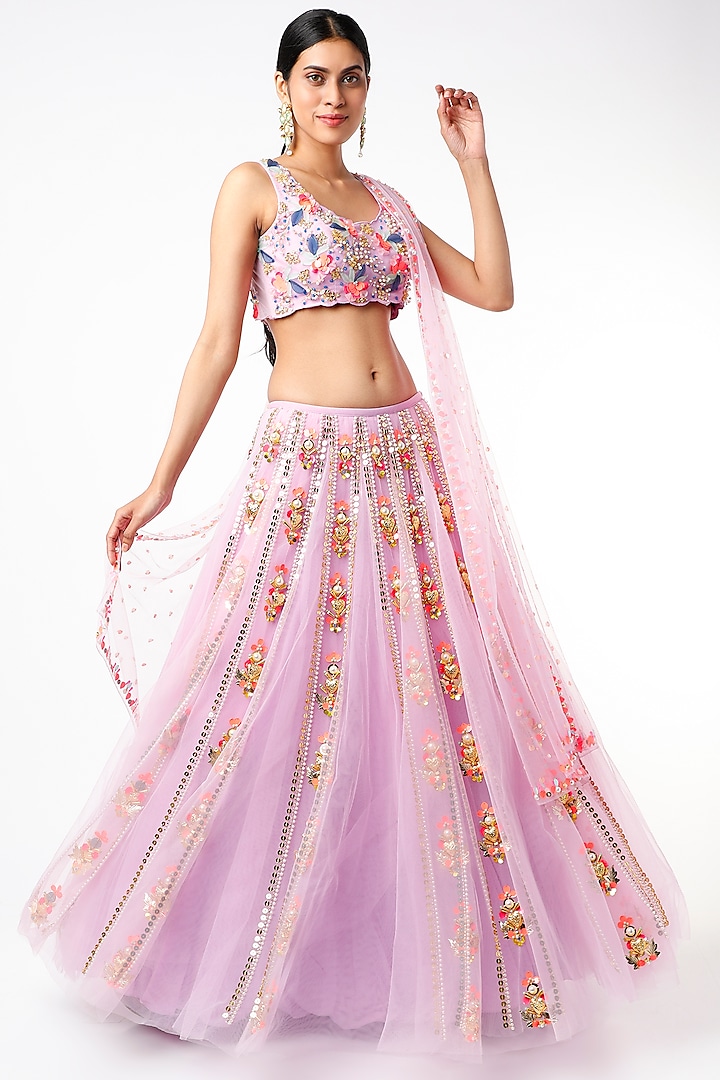 Lilac Sequins Embellished Lehenga Set by Papa Don't Preach by Shubhika