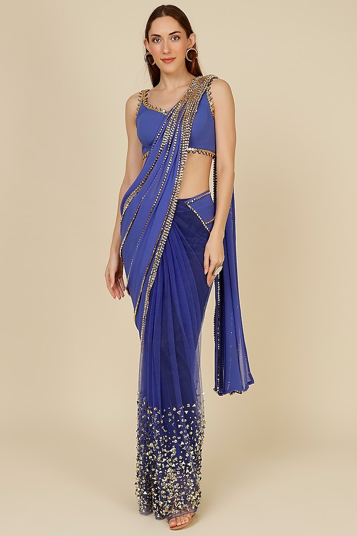 Mauve Embellished Pre-Stitched Saree Set by Papa Don't Preach by Shubhika at Pernia's Pop Up Shop