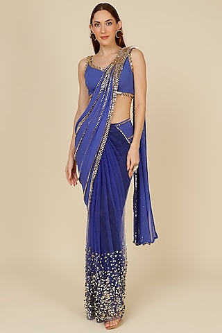 Mauve Embellished Pre-Stitched Saree Set by Papa Don't Preach by Shubhika
