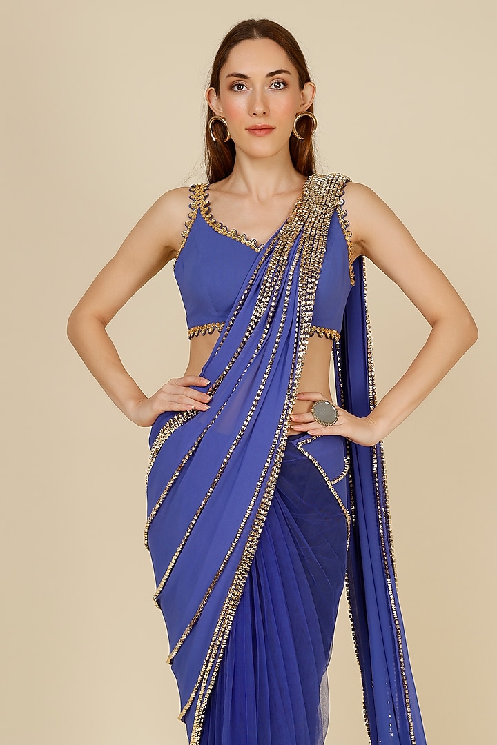 Mauve Embellished Pre-Stitched Reception Saree Set by Papa Don't Preach by Shubhika at Pernia's Pop Up Shop