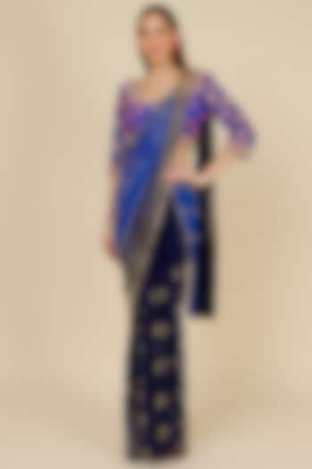 Electric Blue Tulle Embellished Pre-Stitched Saree Set by Papa Don't Preach by Shubhika at Pernia's Pop Up Shop