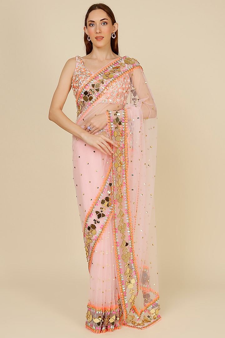 Pink Embroidered Saree Set by Papa Don't Preach by Shubhika