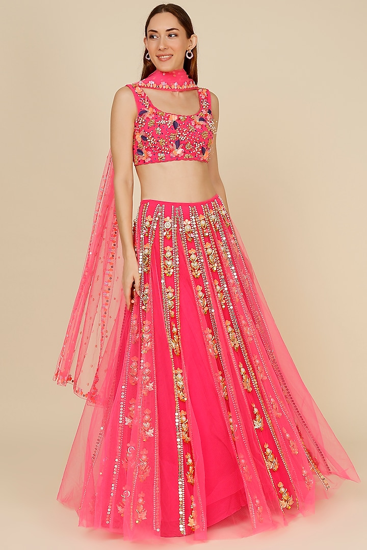 Pink Embroidered Lehenga Set by Papa Don't Preach by Shubhika