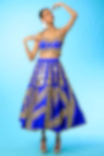 Electric Blue Embroidered Bridal Lehenga Set by Papa Don't Preach by Shubhika at Pernia's Pop Up Shop