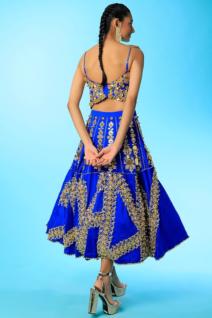 Electric Blue Embroidered Bridal Lehenga Set by Papa Don't Preach by Shubhika at Pernia's Pop Up Shop