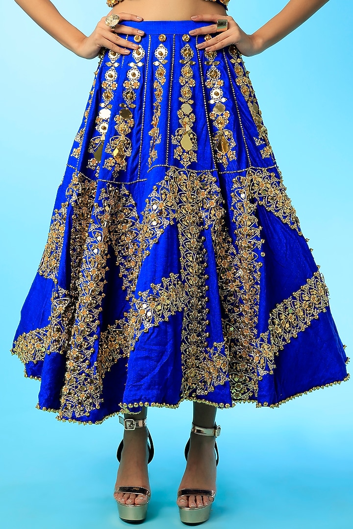 Electric Blue Embroidered Bridal Lehenga Set by Papa Don't Preach by Shubhika at Pernia's Pop Up Shop
