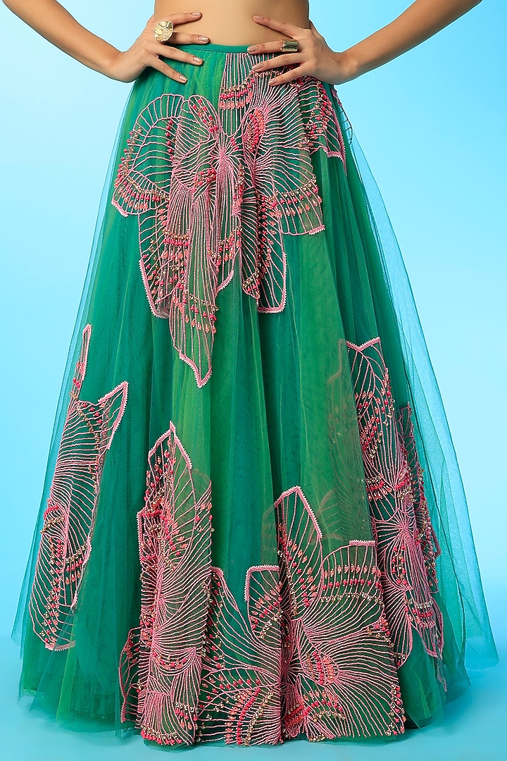 Green Embellished Bridal Lehenga Set by Papa Don't Preach by Shubhika at Pernia's Pop Up Shop