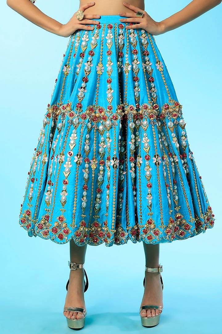 Blue Embroidered Half Bridal Lehenga Set by Papa Don't Preach by Shubhika at Pernia's Pop Up Shop