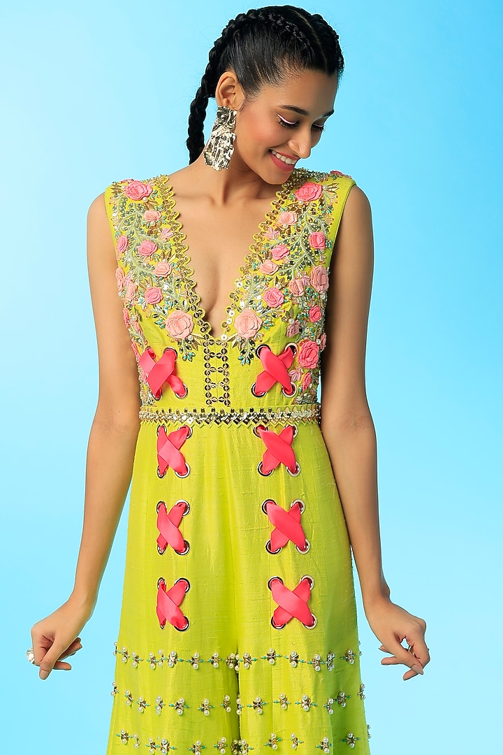 Lime Embroidered Jumpsuit by Papa Don't Preach by Shubhika at Pernia's Pop Up Shop