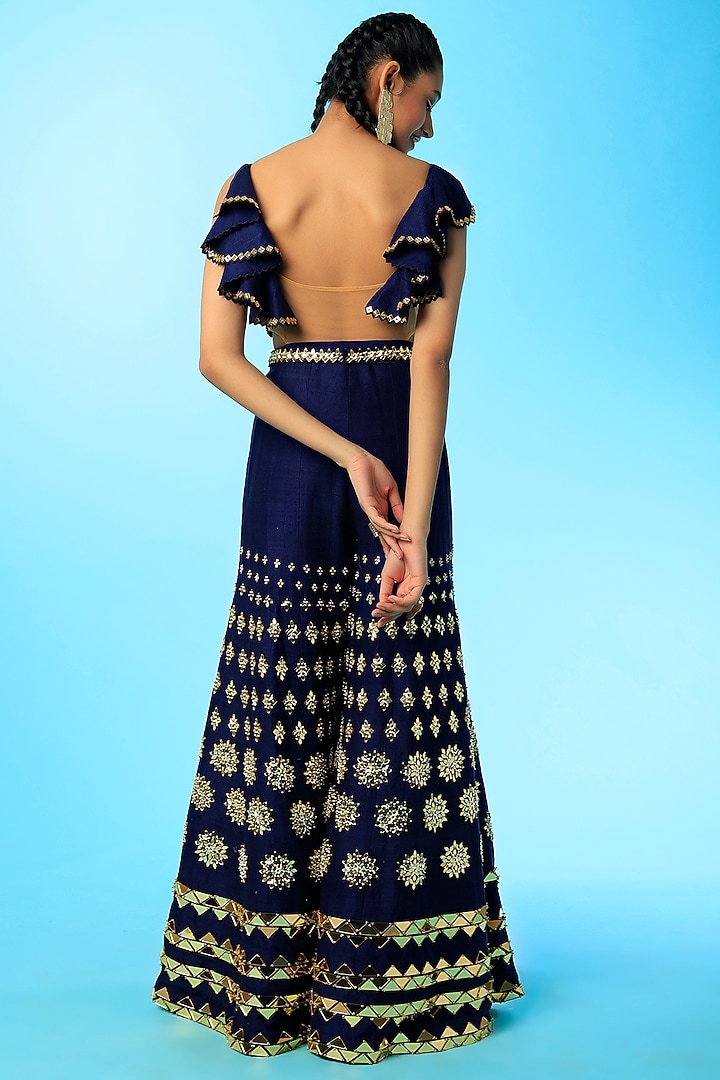 Blue Embroidered Jumpsuit by Papa Don't Preach by Shubhika at Pernia's Pop Up Shop