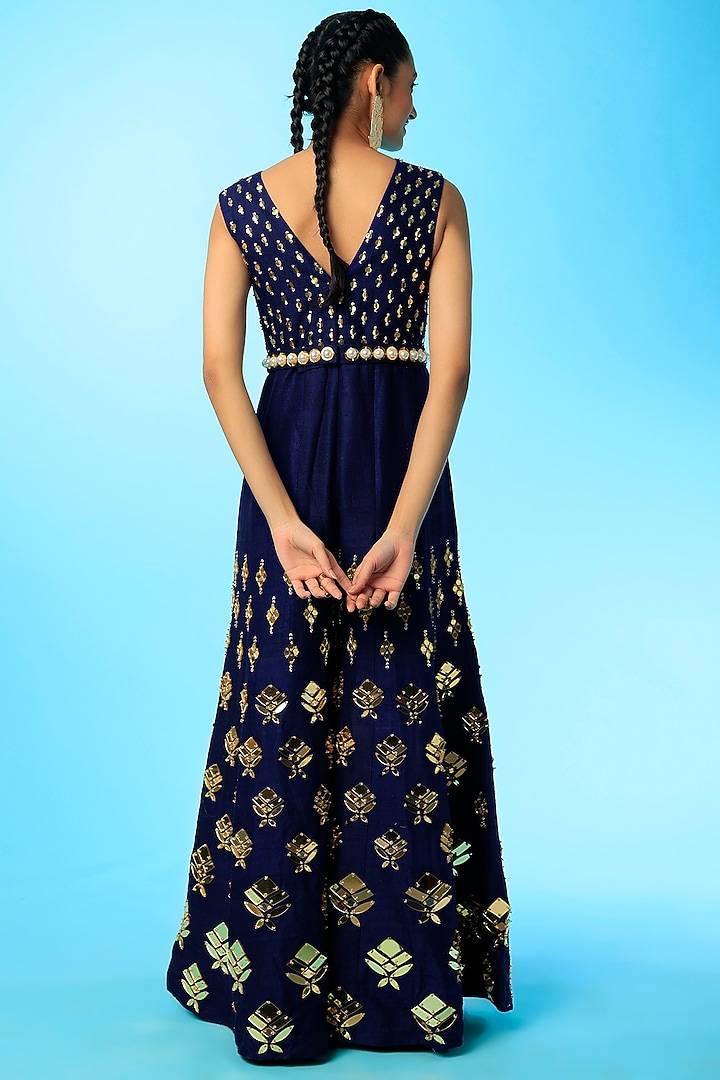 Midnight Blue Embroidered Jumpsuit by Papa Don't Preach by Shubhika at Pernia's Pop Up Shop