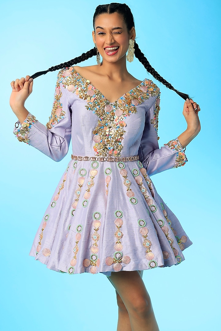 Mauve Embroidered Party Wear Dress by Papa Don't Preach by Shubhika at Pernia's Pop Up Shop