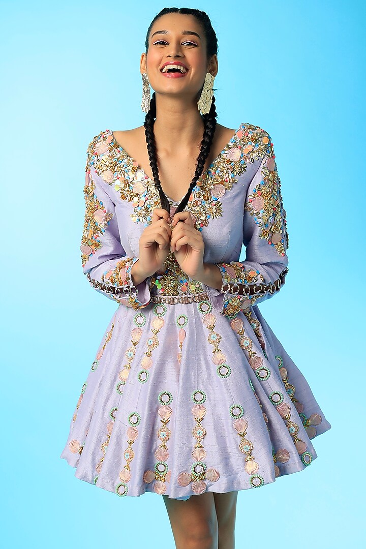 Mauve Embroidered Party Wear Dress by Papa Don't Preach by Shubhika at Pernia's Pop Up Shop