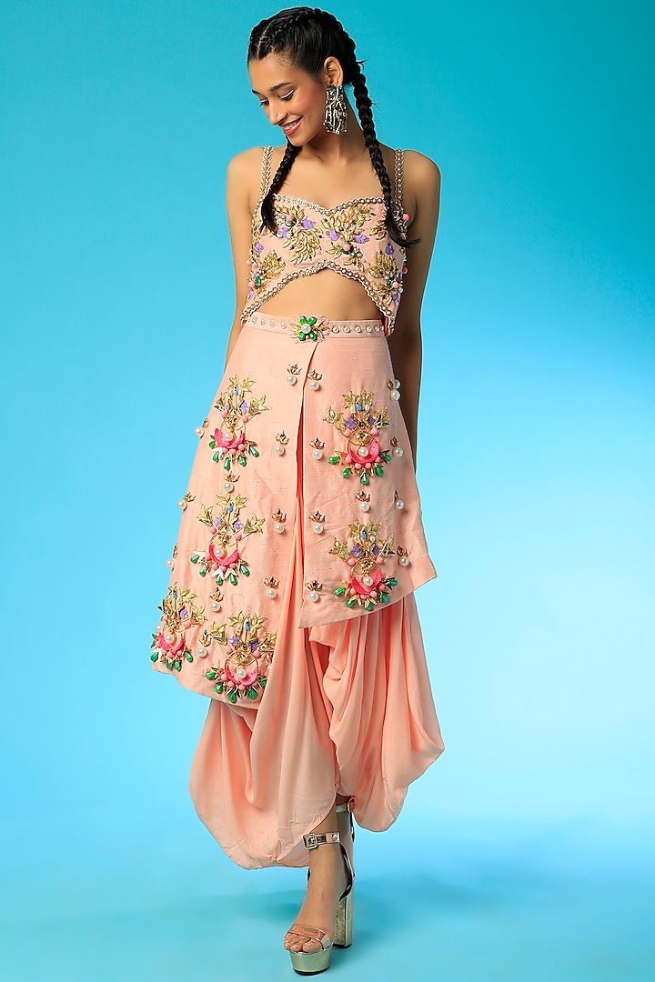 Peach Embellished Dhoti Jumpsuit by Papa Don't Preach by Shubhika
