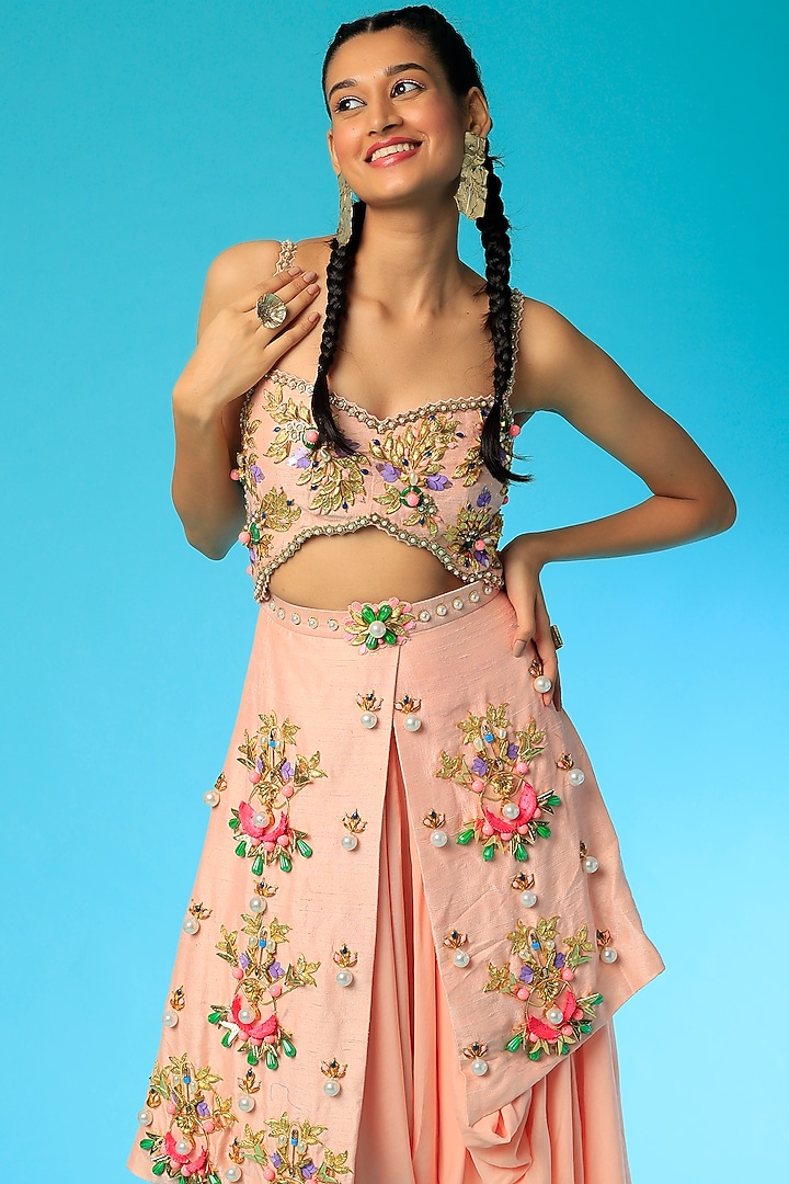 Peach Embellished Dhoti Jumpsuit by Papa Don't Preach by Shubhika at Pernia's Pop Up Shop