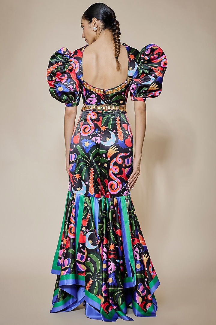 Black Himalayan Satin Printed Pant Set by PAPA DONT PREACH PRET at Pernia's Pop Up Shop