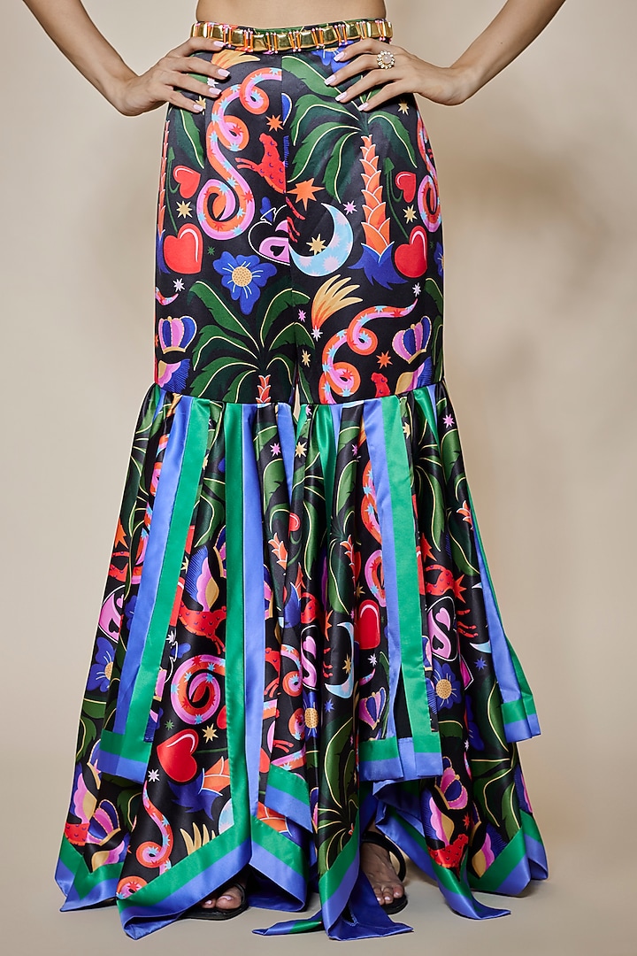 Black Himalayan Satin Printed Pant Set by PAPA DONT PREACH PRET at Pernia's Pop Up Shop