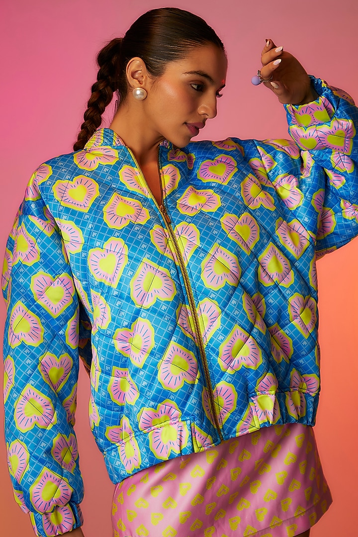 Blue Himalayan Satin Printed Bomber Jacket by PAPA DONT PREACH PRET