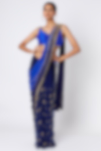 Electric Blue Georgette Pre-Stitched Saree Set  by Papa Don't Preach by Shubhika
