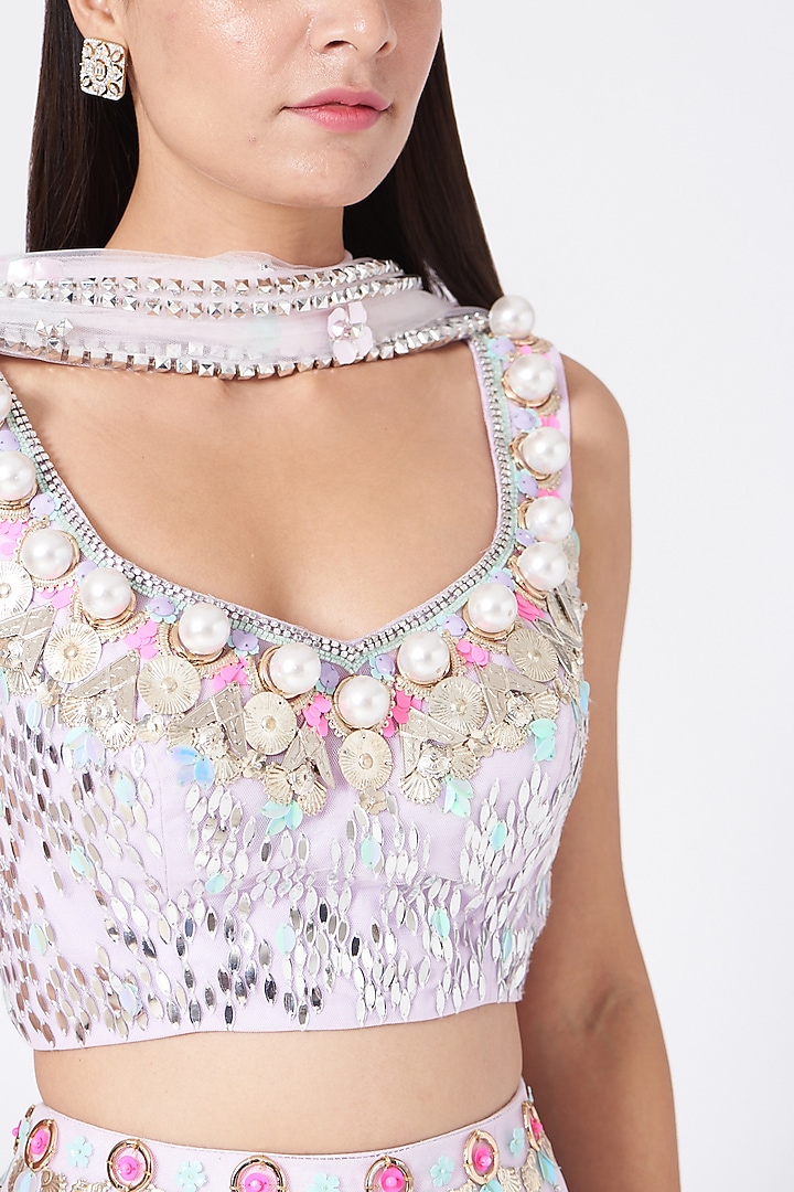 Lilac Embroidered Bridal Lehenga Set by Papa Don't Preach by Shubhika at Pernia's Pop Up Shop