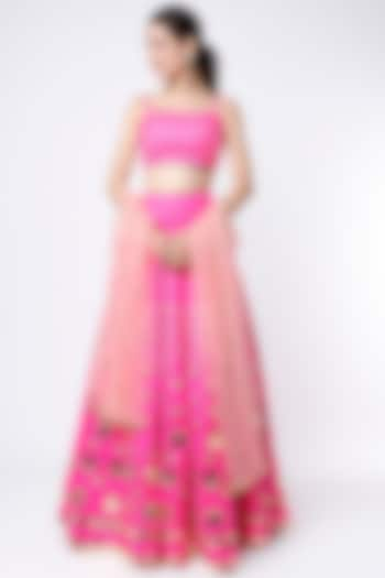 Hot Pink Embroidered Lehenga Set by Papa Don't Preach by Shubhika