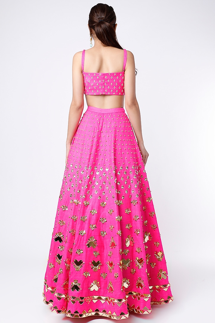 Hot Pink Embroidered Bridal Lehenga Set by Papa Don't Preach by Shubhika at Pernia's Pop Up Shop