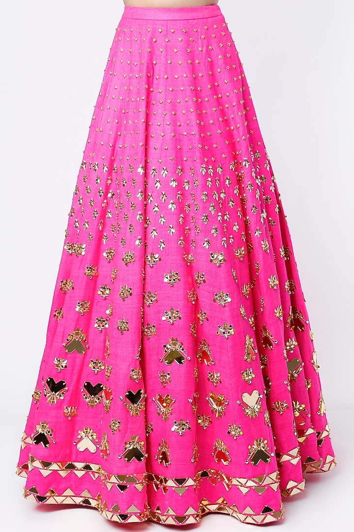Hot Pink Embroidered Bridal Lehenga Set by Papa Don't Preach by Shubhika at Pernia's Pop Up Shop