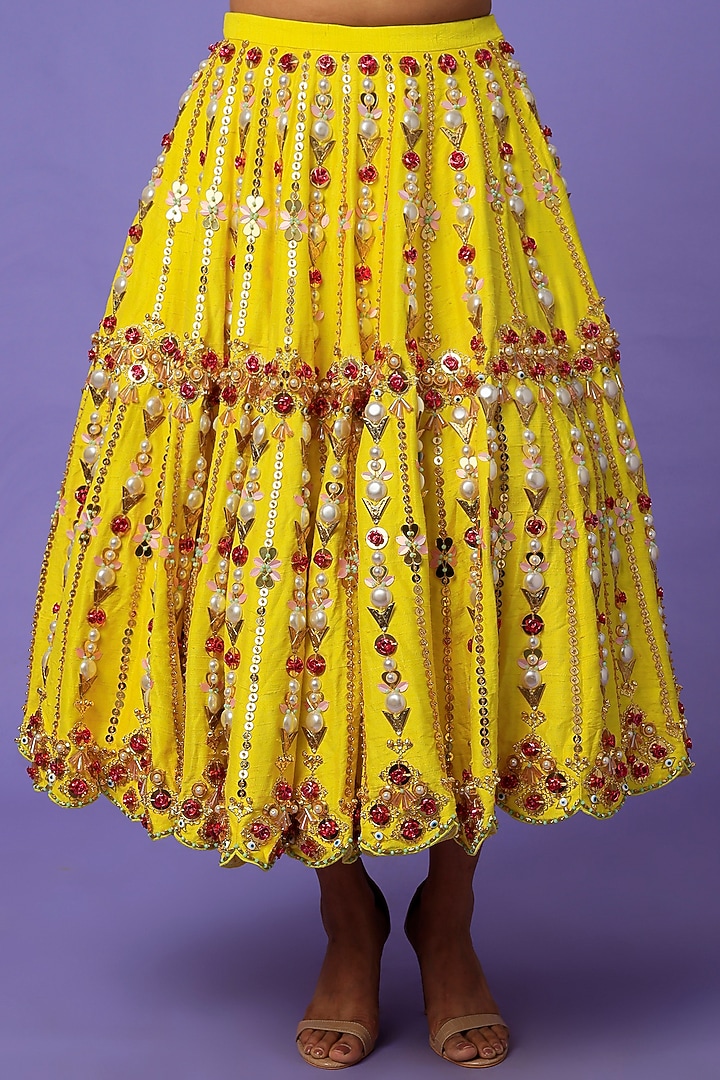 Yellow Embroidered Bridal Lehenga Set by Papa Don't Preach by Shubhika at Pernia's Pop Up Shop